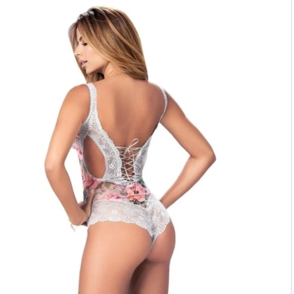 NWT Mapale Teddy Lace Floral Bodysuit in Shoreline Grey Blossom - Picture 5 of 5
